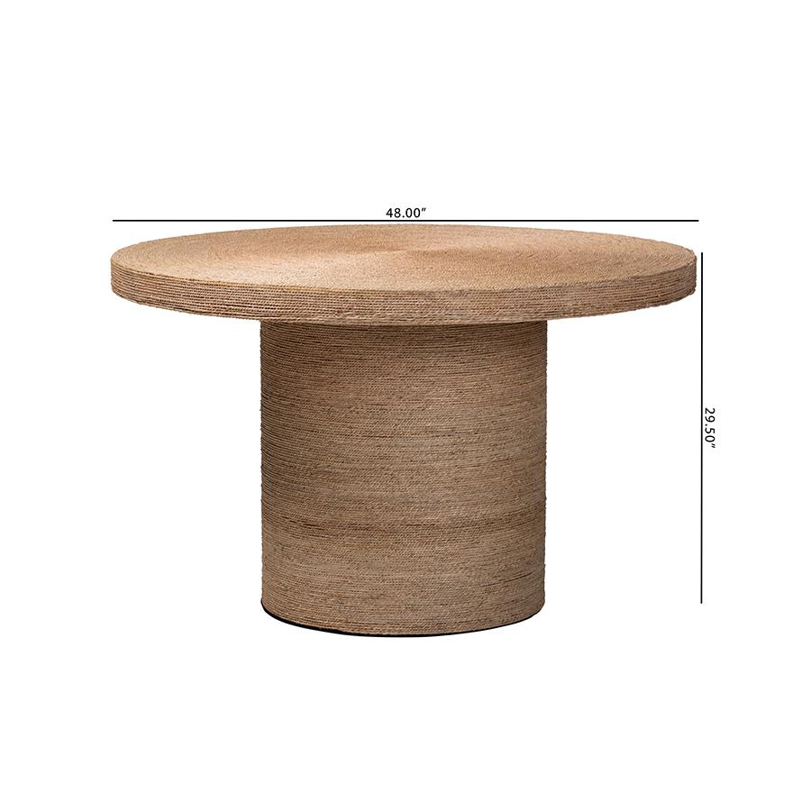 bali & pari Bistra Modern Bohemian Natural Brown Seagrass and Wood Dining Table. Picture 7