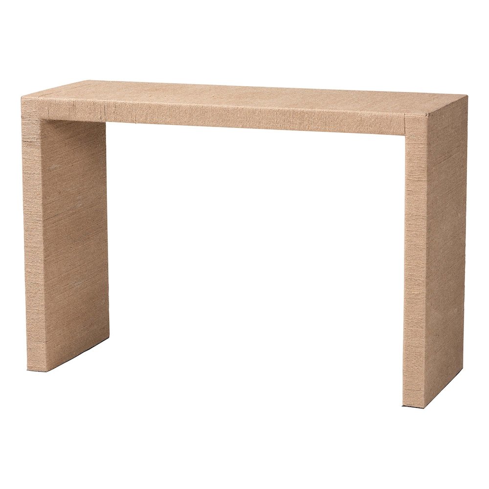 Colandra Modern Bohemian Natural Brown Jute and Wood Console Table. Picture 1