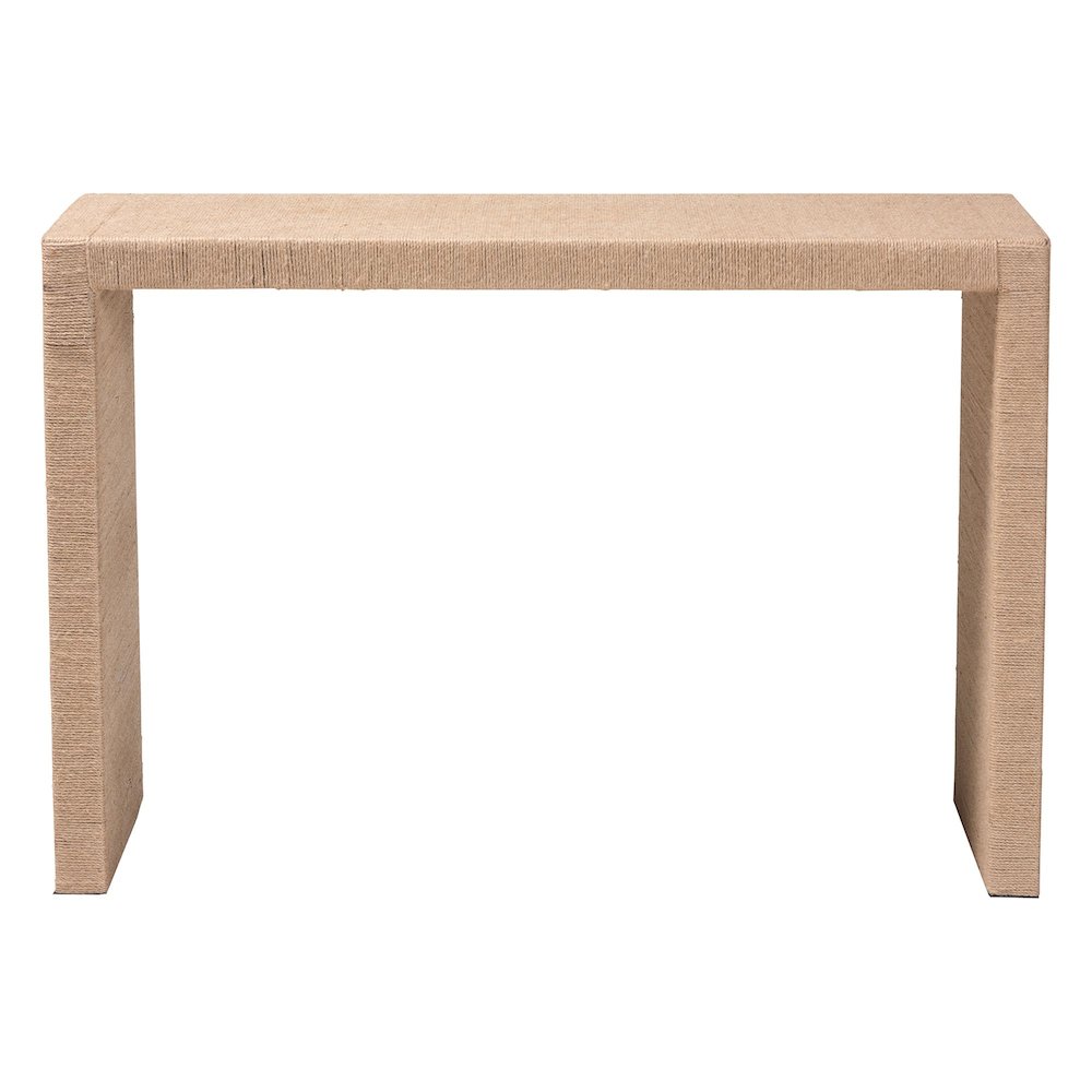 Colandra Modern Bohemian Natural Brown Jute and Wood Console Table. Picture 2