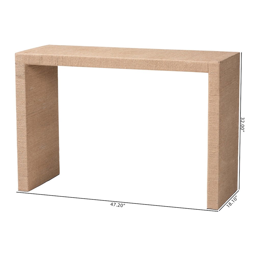 Colandra Modern Bohemian Natural Brown Jute and Wood Console Table. Picture 7