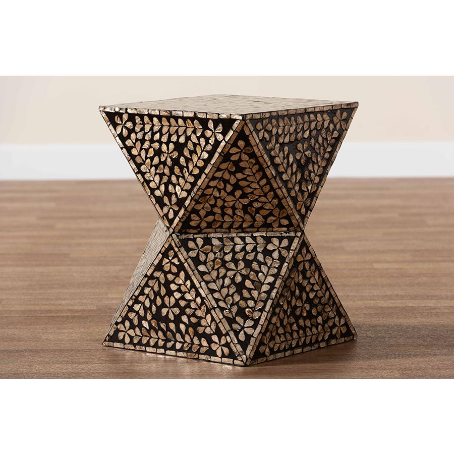 Baxton Studio Feronia Modern Bohemian Black and Bronze Mother of Pearl End Table. Picture 7