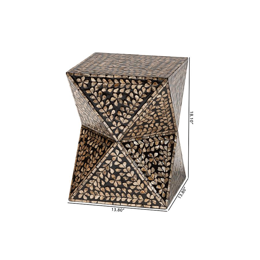 Baxton Studio Feronia Modern Bohemian Black and Bronze Mother of Pearl End Table. Picture 8
