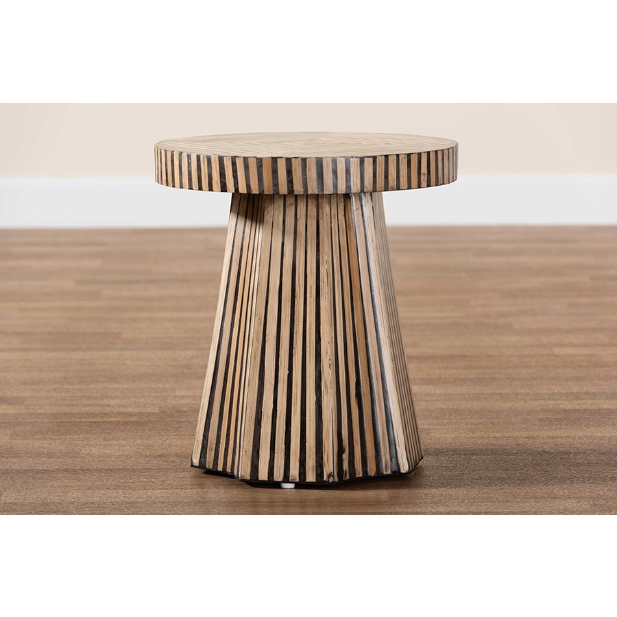 Devika Modern Bohemian Two-Tone Natural and Dark Brown Bamboo End Table. Picture 6