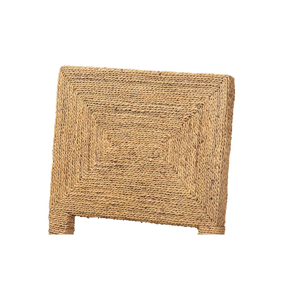 Anfield Modern Bohemian Natural Seagrass and Mahogany Wood Dining Chair. Picture 5