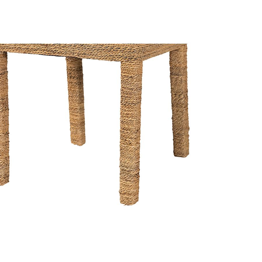 Anfield Modern Bohemian Natural Seagrass and Mahogany Wood Dining Chair. Picture 6