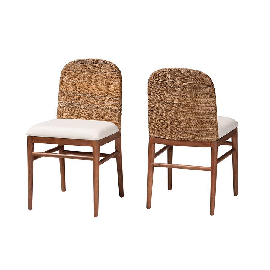 Nadim Modern Bohemian Natural Seagrass and Acacia Wood 2-Piece Dining Chair Set. Picture 1