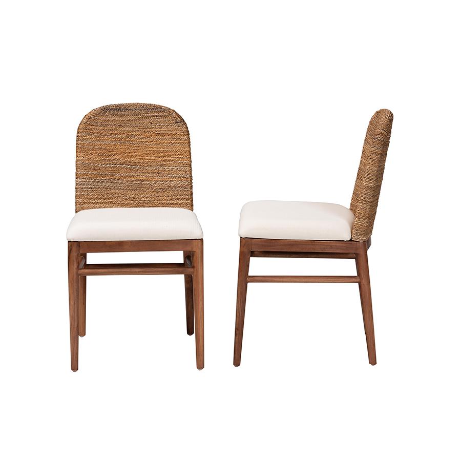 Nadim Modern Bohemian Natural Seagrass and Acacia Wood 2-Piece Dining Chair Set. Picture 3