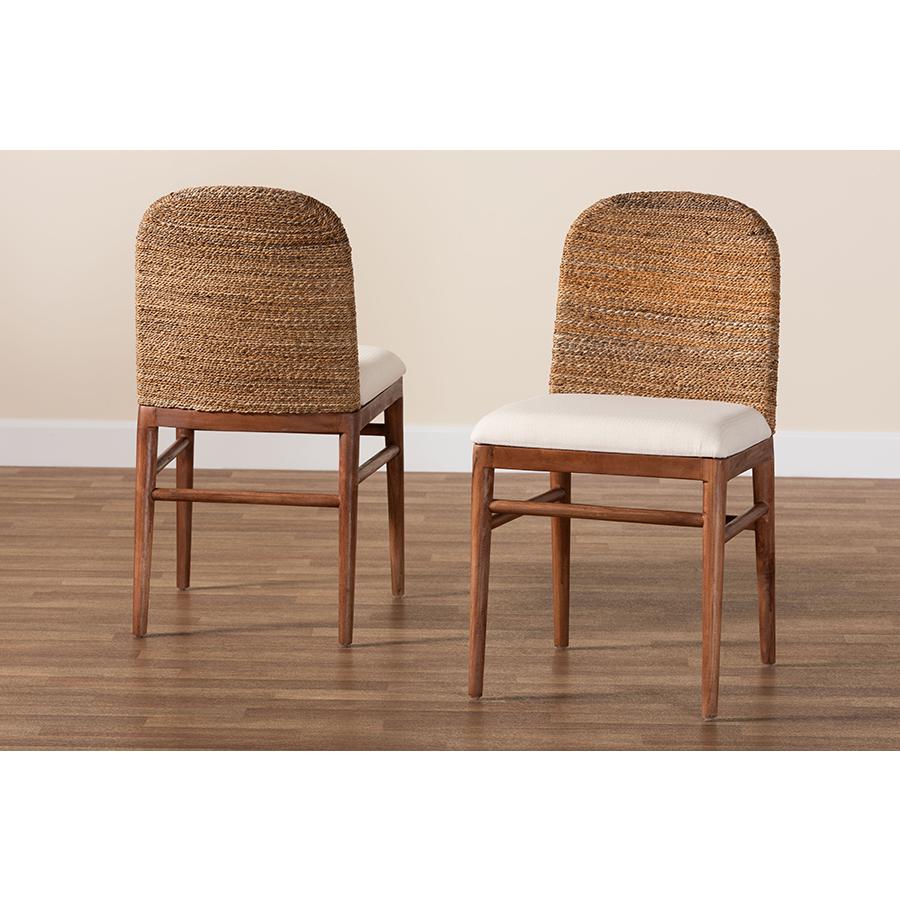 Nadim Modern Bohemian Natural Seagrass and Acacia Wood 2-Piece Dining Chair Set. Picture 8