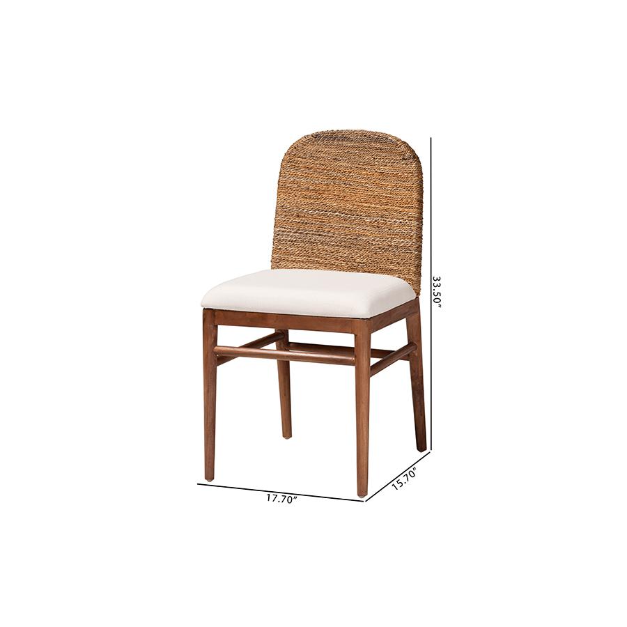 Nadim Modern Bohemian Natural Seagrass and Acacia Wood 2-Piece Dining Chair Set. Picture 9