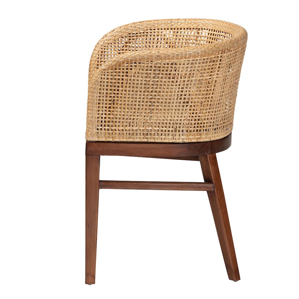 Papua Modern Bohemian Natural Rattan and Walnut Brown Acacia Wood Dining Chair. Picture 3