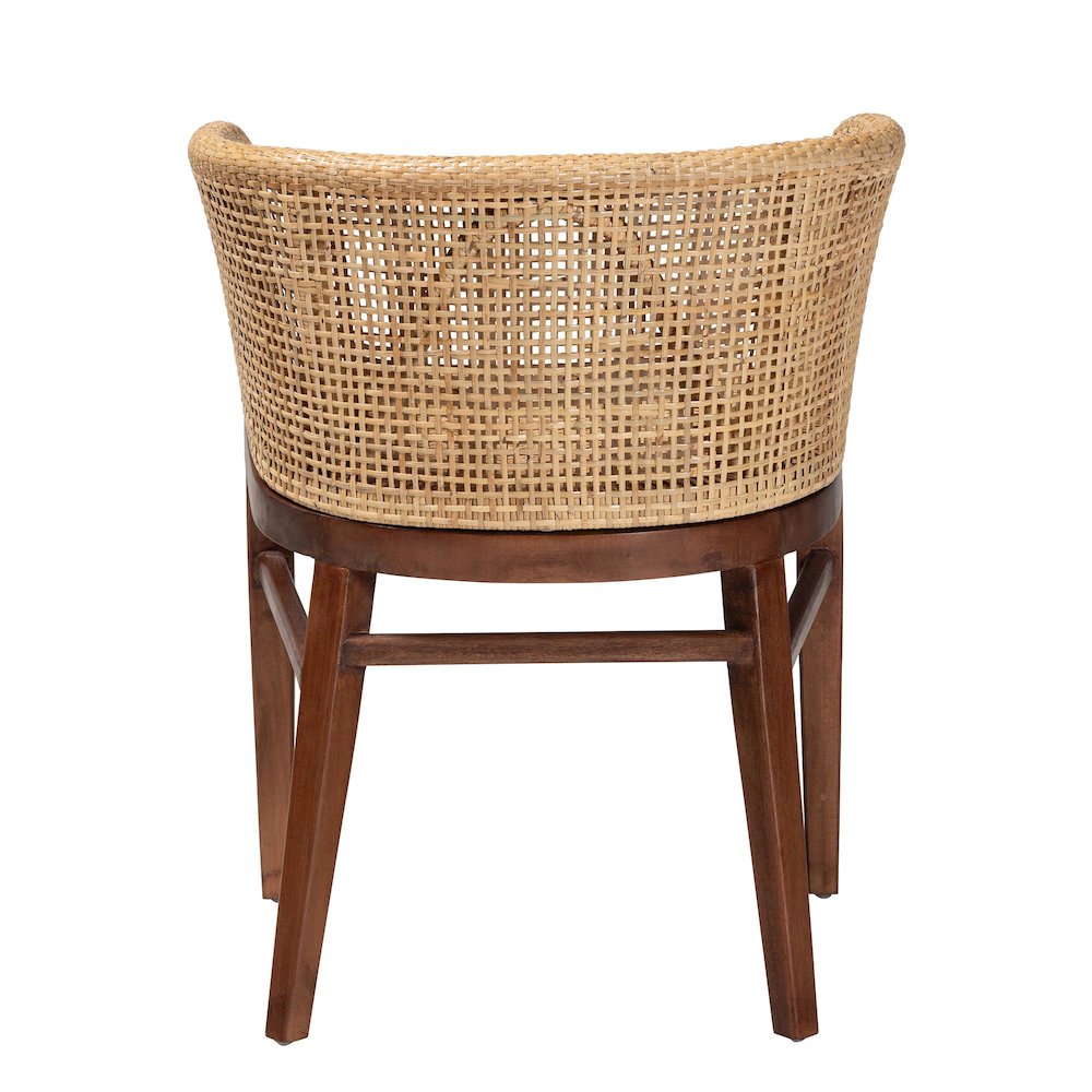 Papua Modern Bohemian Natural Rattan and Walnut Brown Acacia Wood Dining Chair. Picture 4