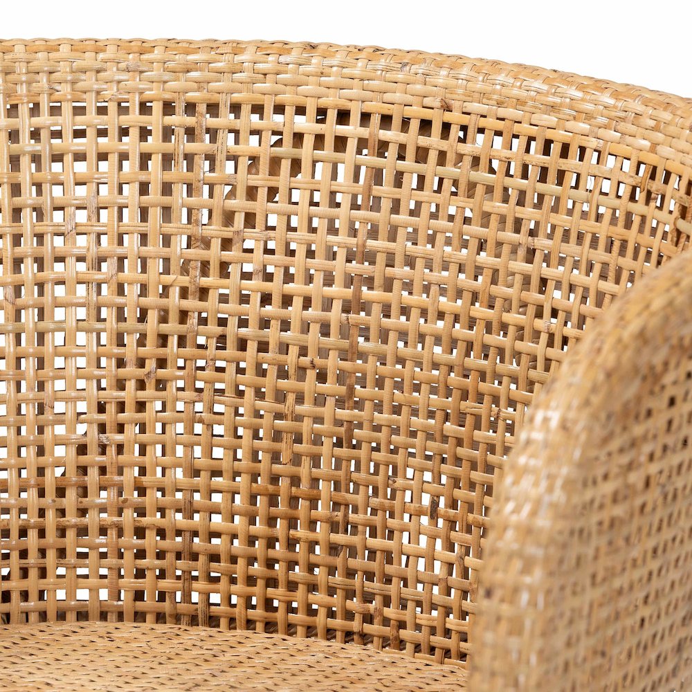 Papua Modern Bohemian Natural Rattan and Walnut Brown Acacia Wood Dining Chair. Picture 5