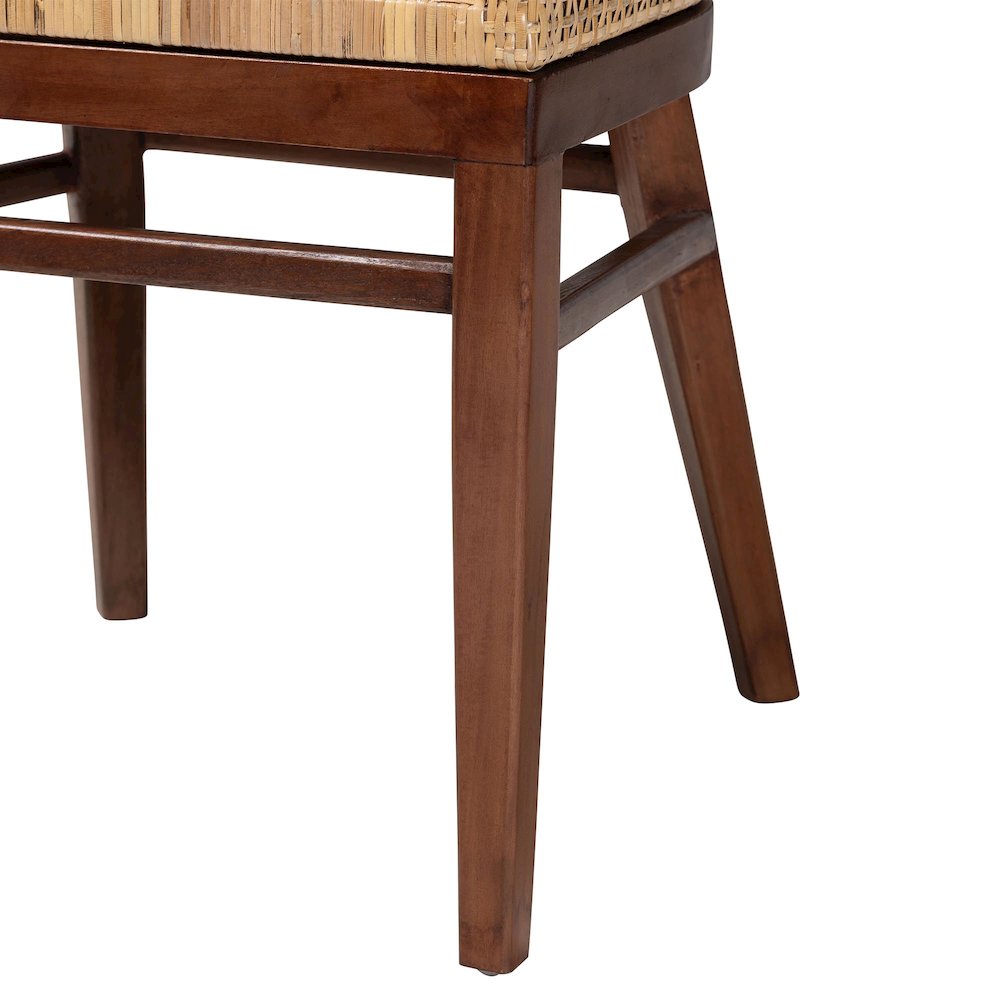 Papua Modern Bohemian Natural Rattan and Walnut Brown Acacia Wood Dining Chair. Picture 6