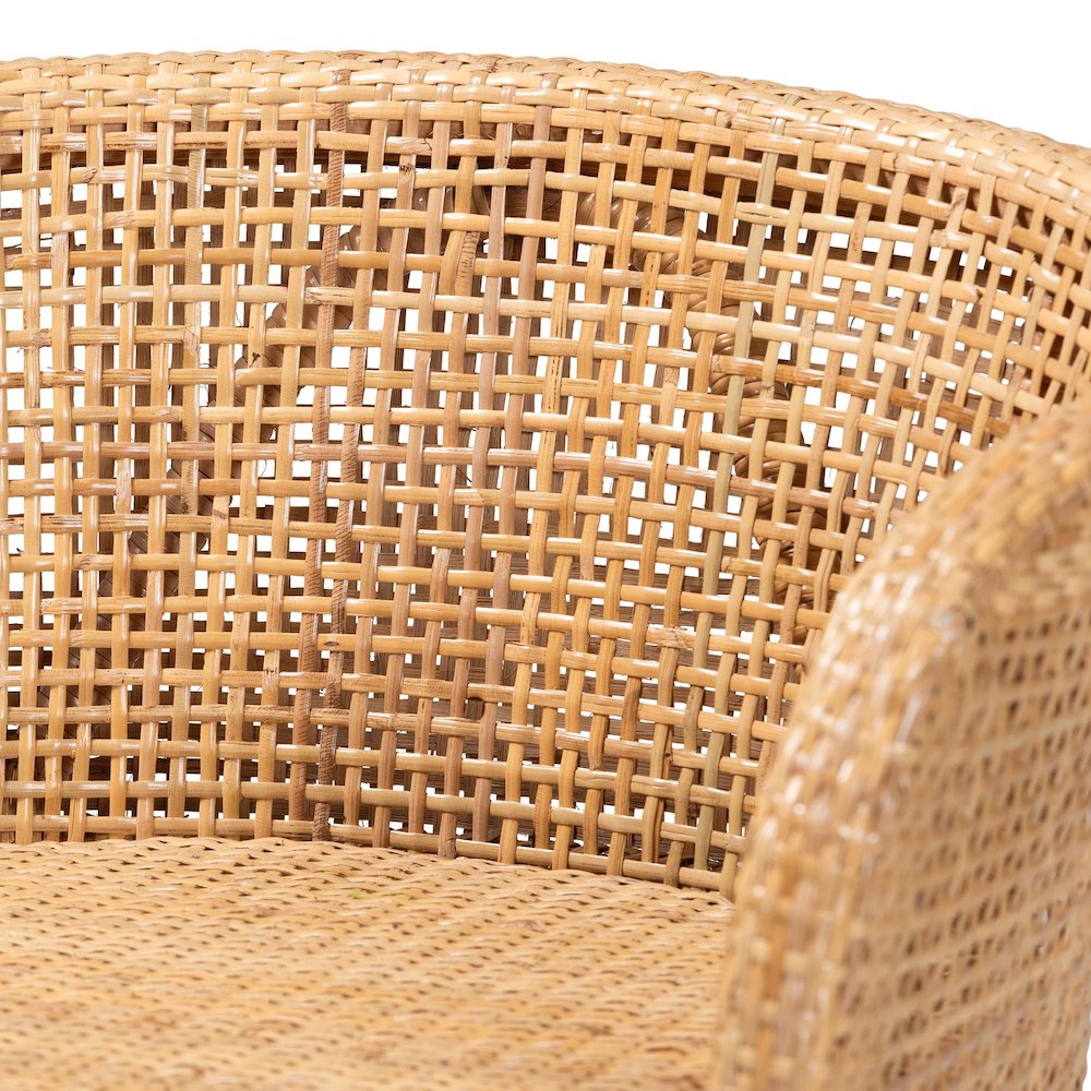 Papua Modern Bohemian Natural Rattan and Walnut Brown Acacia Wood Counter Stool. Picture 5