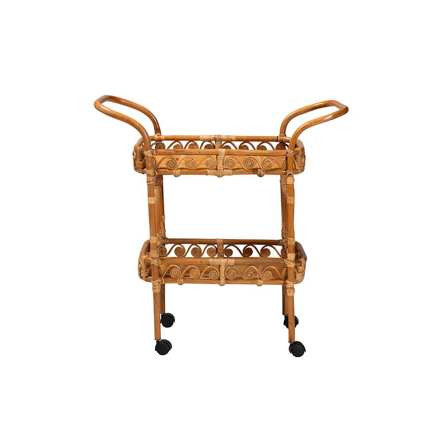 Diwata Modern Bohemian Natural Brown Rattan Kitchen Cart. Picture 2