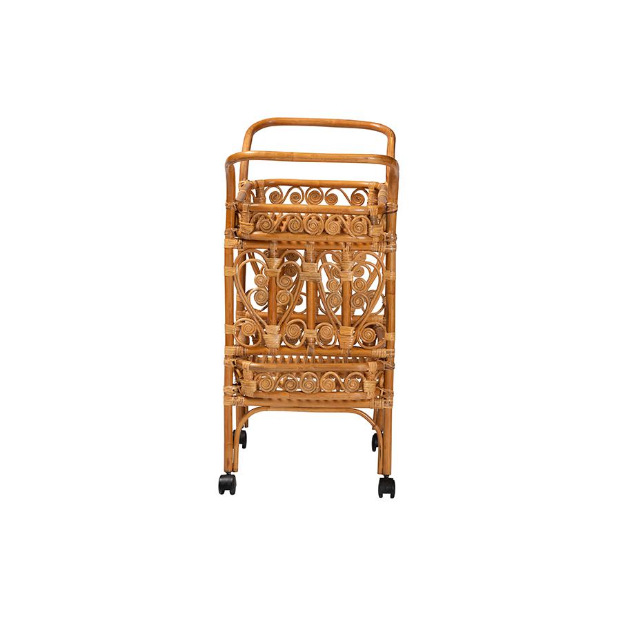 Diwata Modern Bohemian Natural Brown Rattan Kitchen Cart. Picture 3