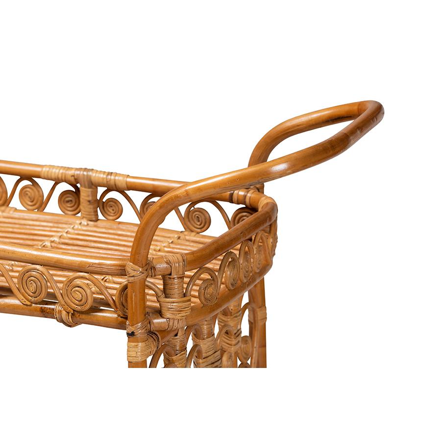Diwata Modern Bohemian Natural Brown Rattan Kitchen Cart. Picture 4