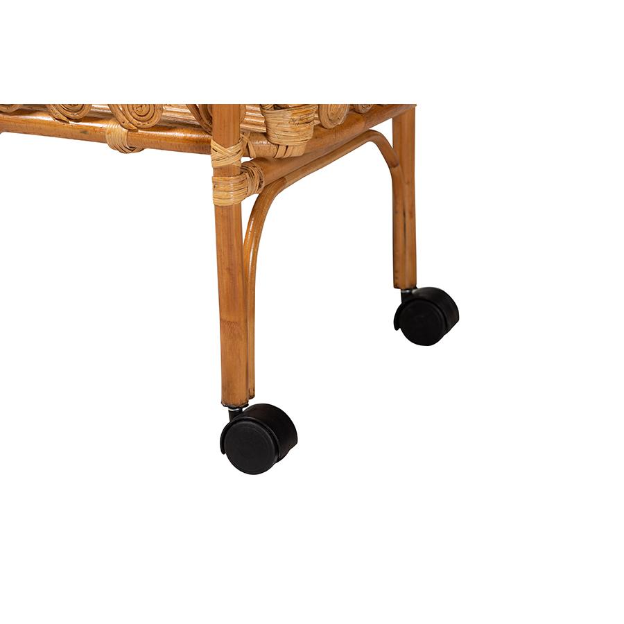 Diwata Modern Bohemian Natural Brown Rattan Kitchen Cart. Picture 5