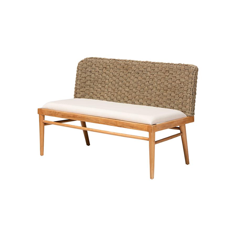 Denver Modern Bohemian Natural Seagrass and Acacia Wood 3-Piece Dining Nook Set. Picture 2