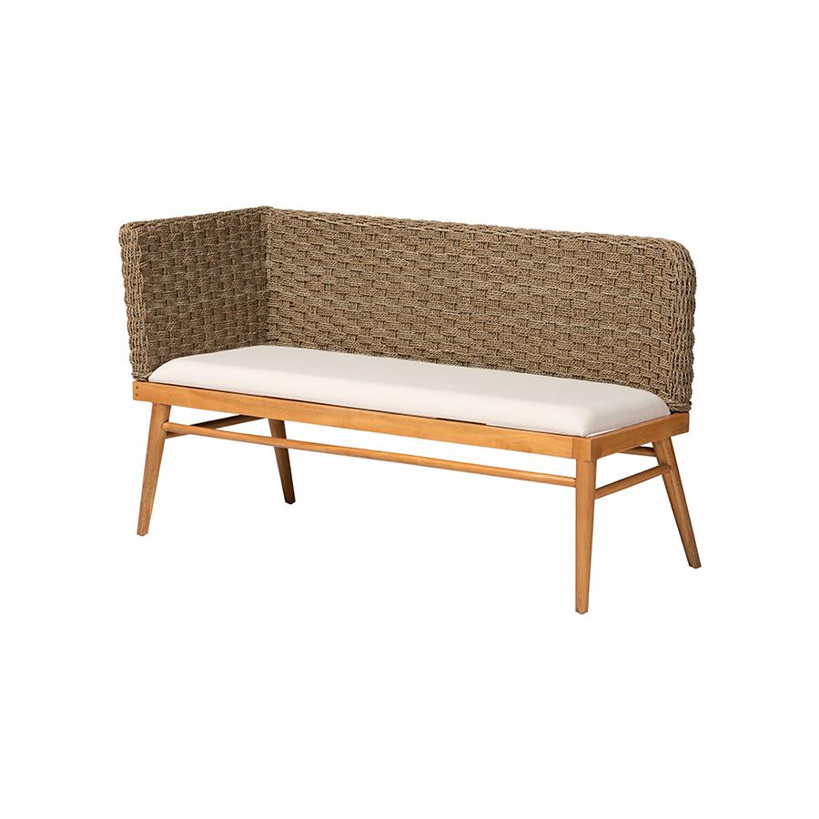 Denver Modern Bohemian Natural Seagrass and Acacia Wood 3-Piece Dining Nook Set. Picture 3