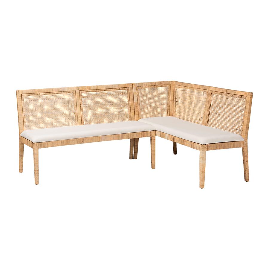 Kalimantan Bohemian Light Honey Rattan 2-Piece Banquette Set. Picture 1