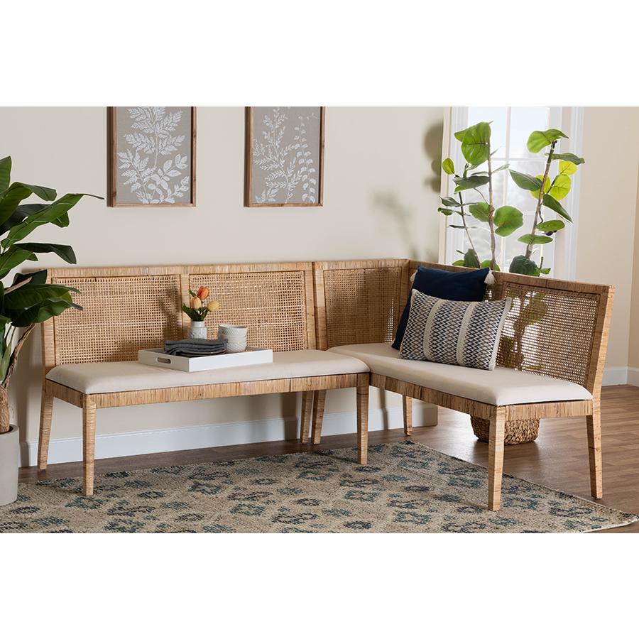 Kalimantan Bohemian Light Honey Rattan 2-Piece Banquette Set. Picture 7