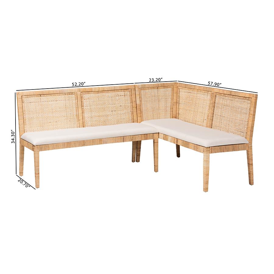 Kalimantan Bohemian Light Honey Rattan 2-Piece Banquette Set. Picture 9