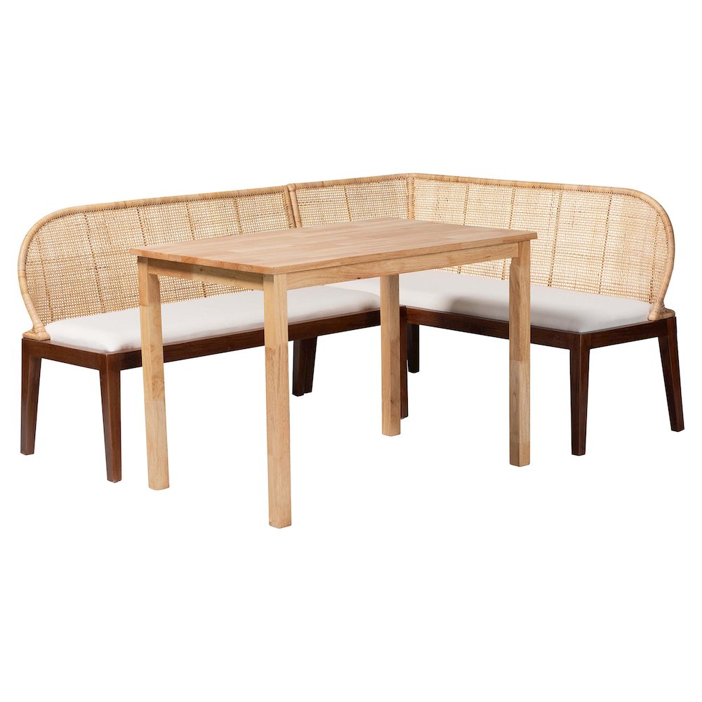 Okinawa 3-Piece Dining Nook Set - L-Shaped Rattan Corner Benches. Picture 2