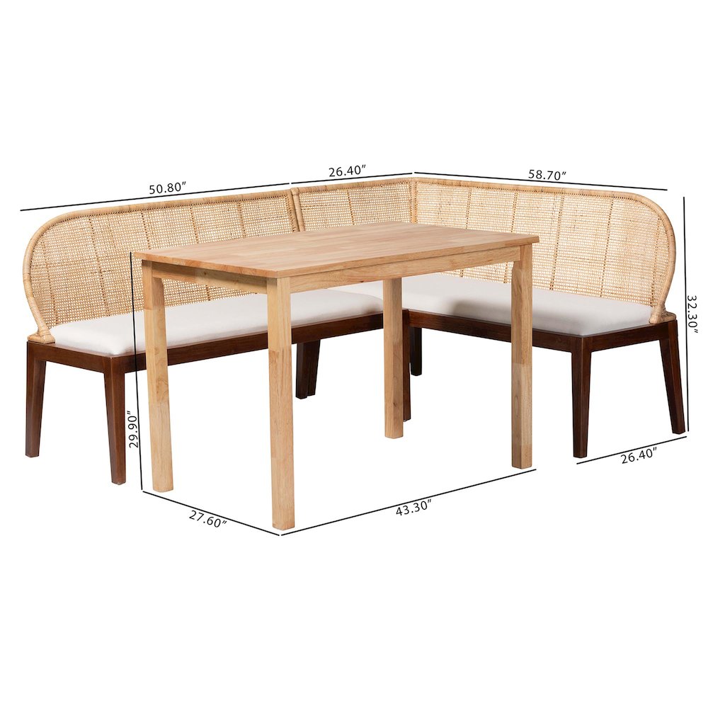 Okinawa 3-Piece Dining Nook Set - L-Shaped Rattan Corner Benches. Picture 10