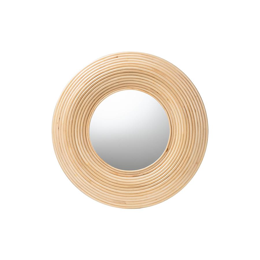 Drucilla Modern Bohemian Natural Brown Rattan Round Accent Wall Mirror. Picture 1