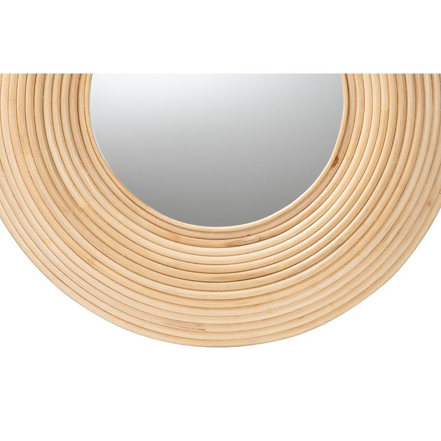 Drucilla Modern Bohemian Natural Brown Rattan Round Accent Wall Mirror. Picture 2