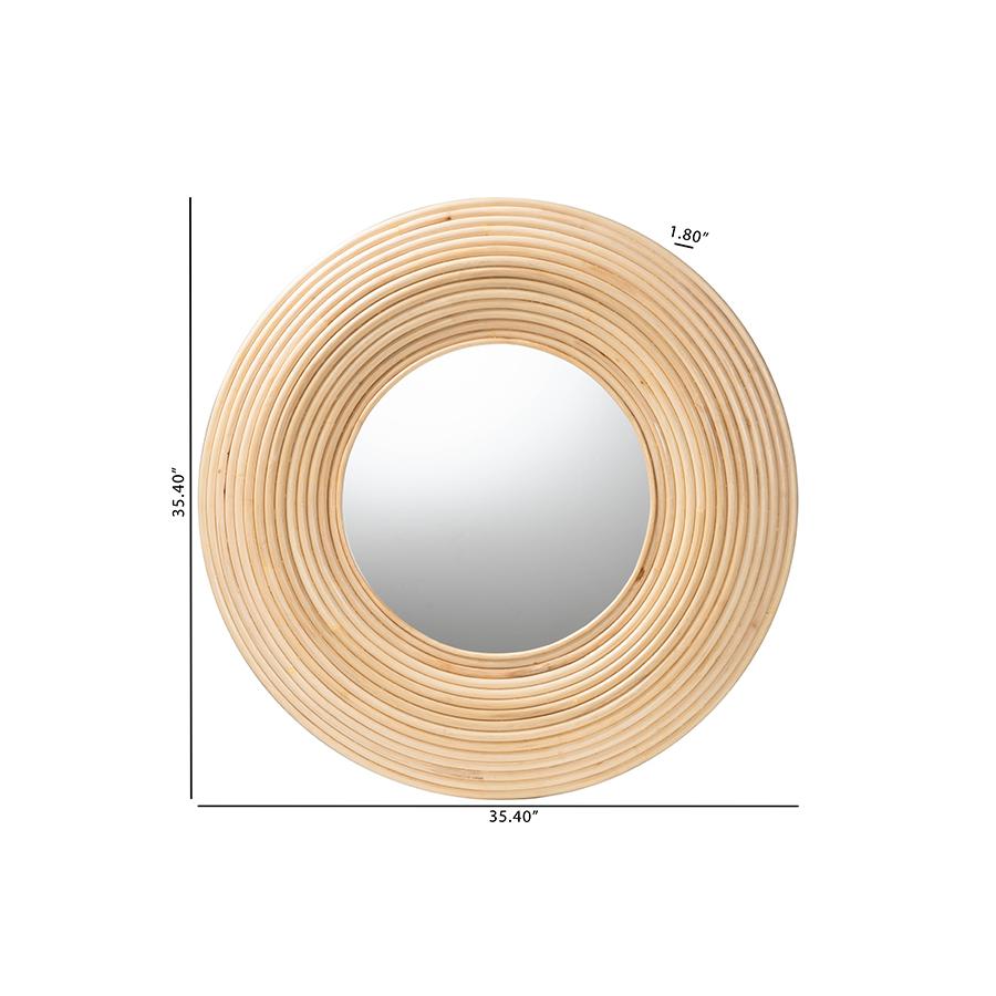 Drucilla Modern Bohemian Natural Brown Rattan Round Accent Wall Mirror. Picture 4