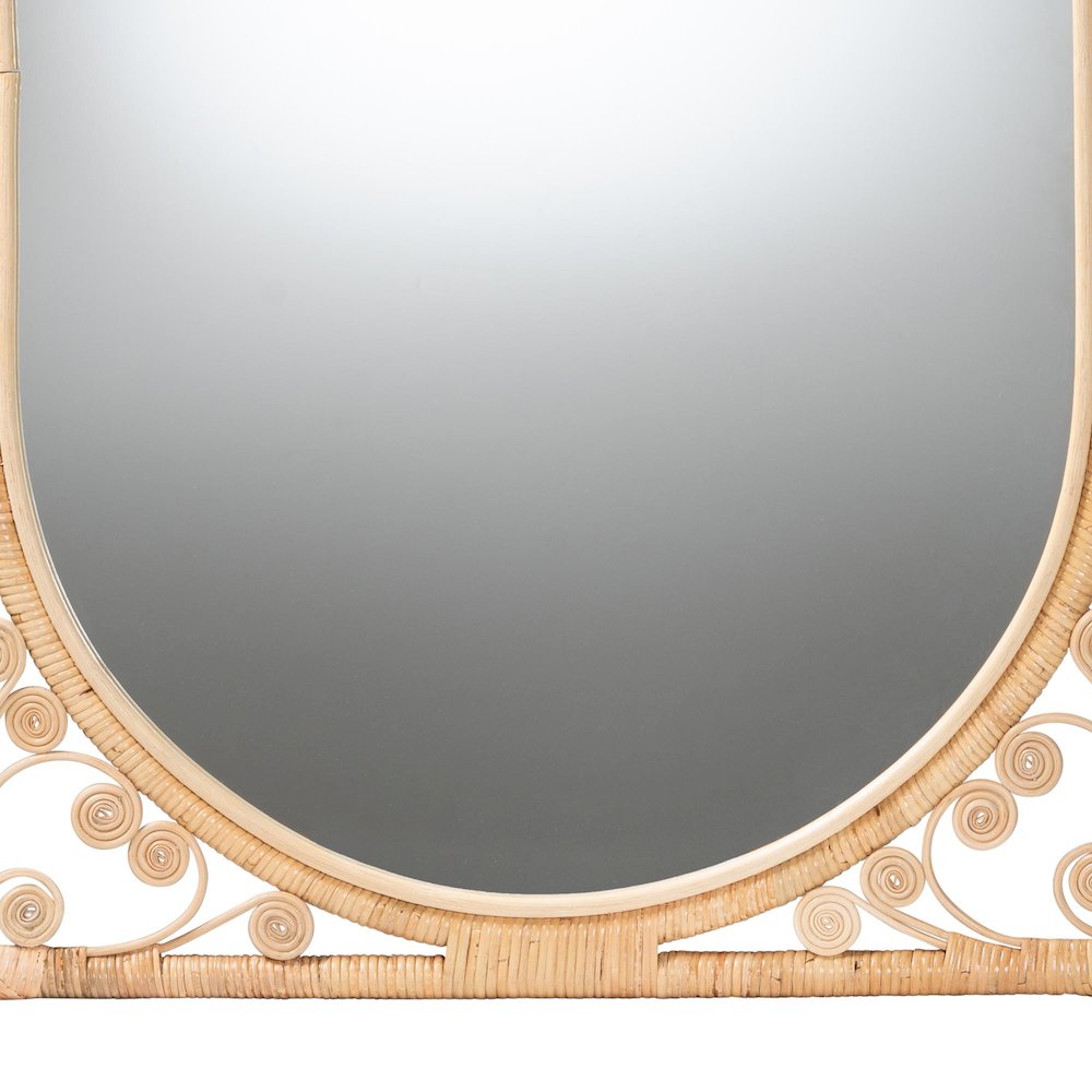 Isley Modern Bohemian Natural Brown Rattan Accent Wall Mirror. Picture 2