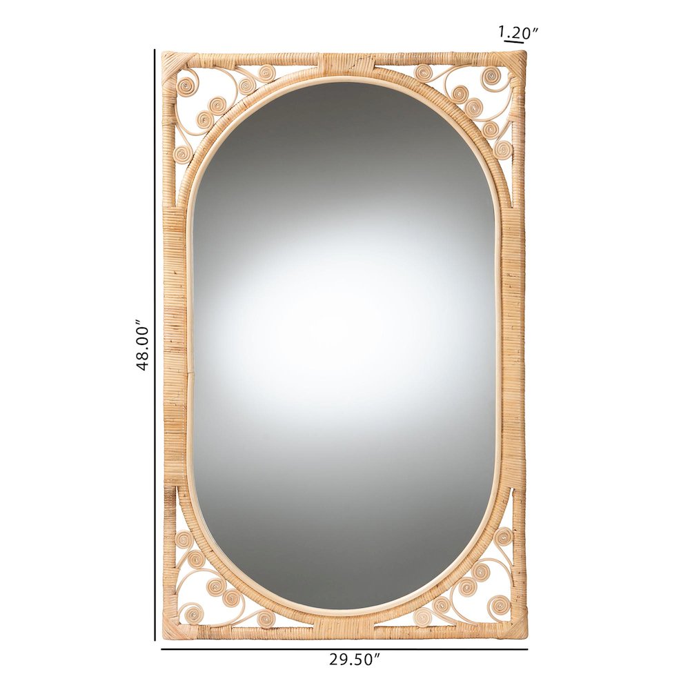 Isley Modern Bohemian Natural Brown Rattan Accent Wall Mirror. Picture 1