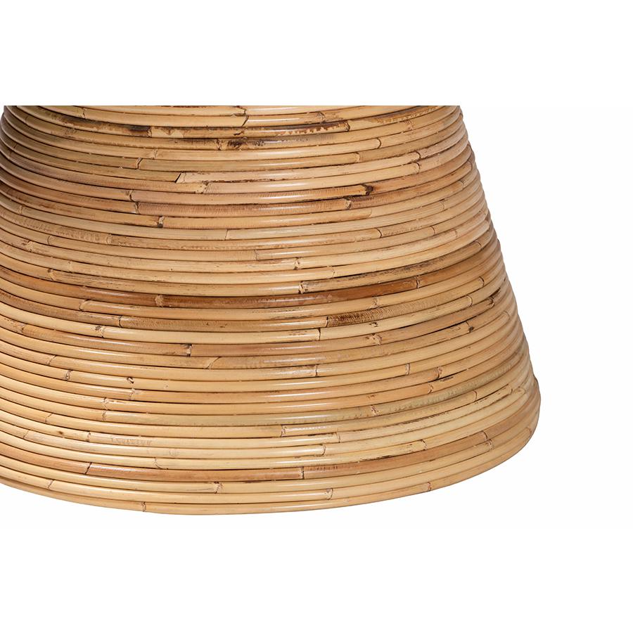 Bella Modern Bohemian Natural Rattan and Mahogany Wood Coffee Table. Picture 3