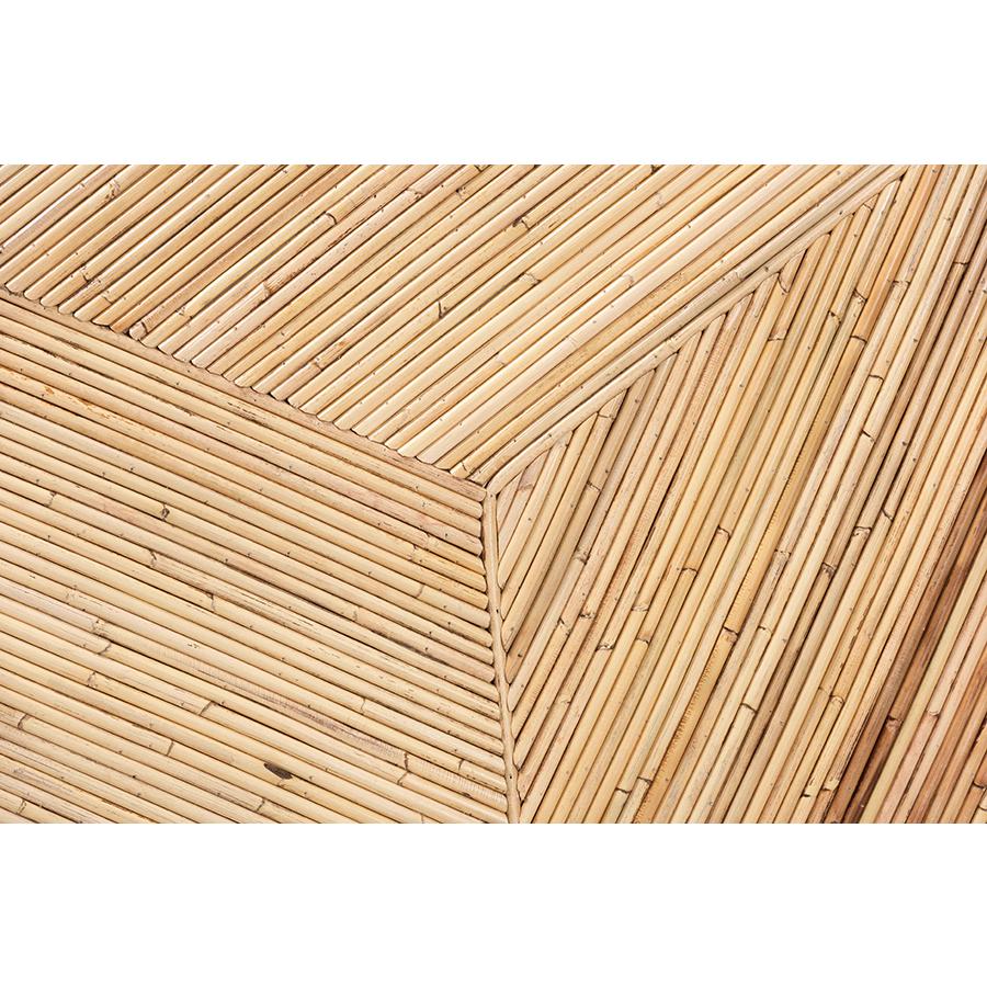 Bella Modern Bohemian Natural Rattan and Mahogany Wood Coffee Table. Picture 5