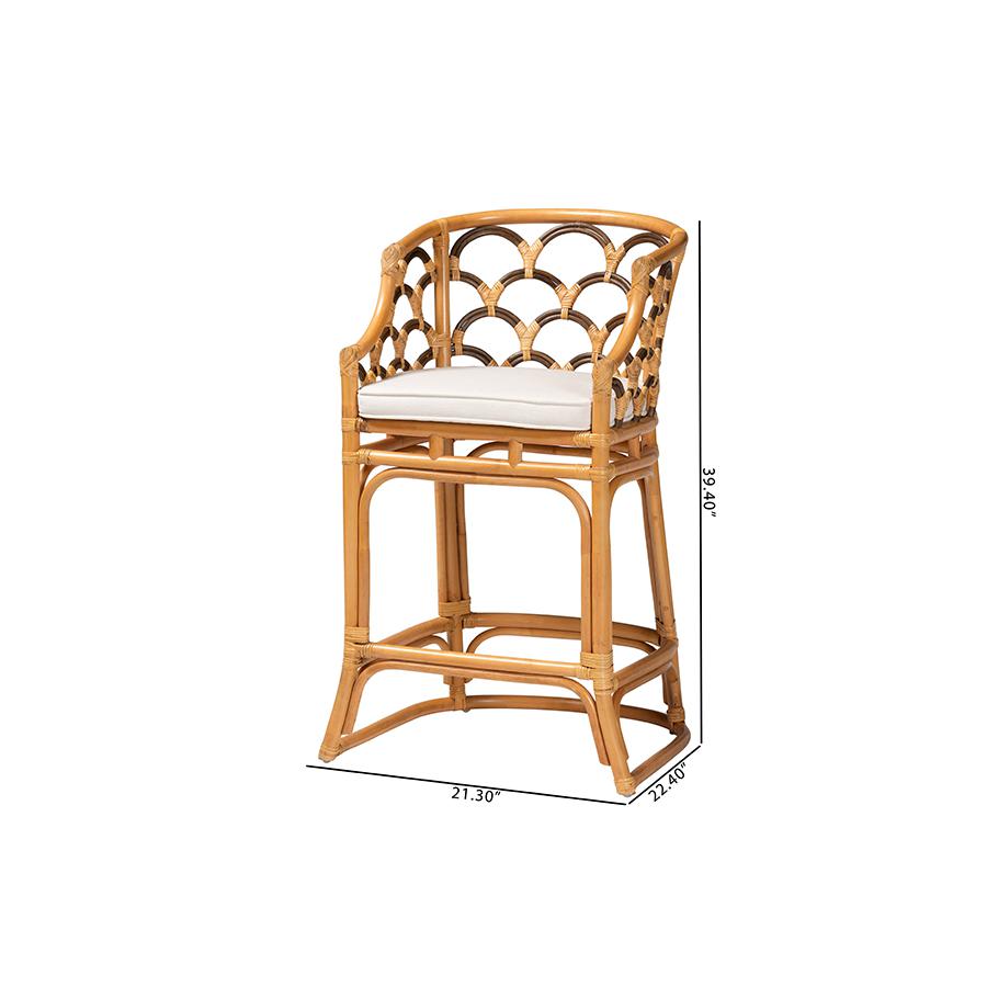Veneto Modern Bohemian Light Honey and Dark Brown Rattan Bar Stool. Picture 10