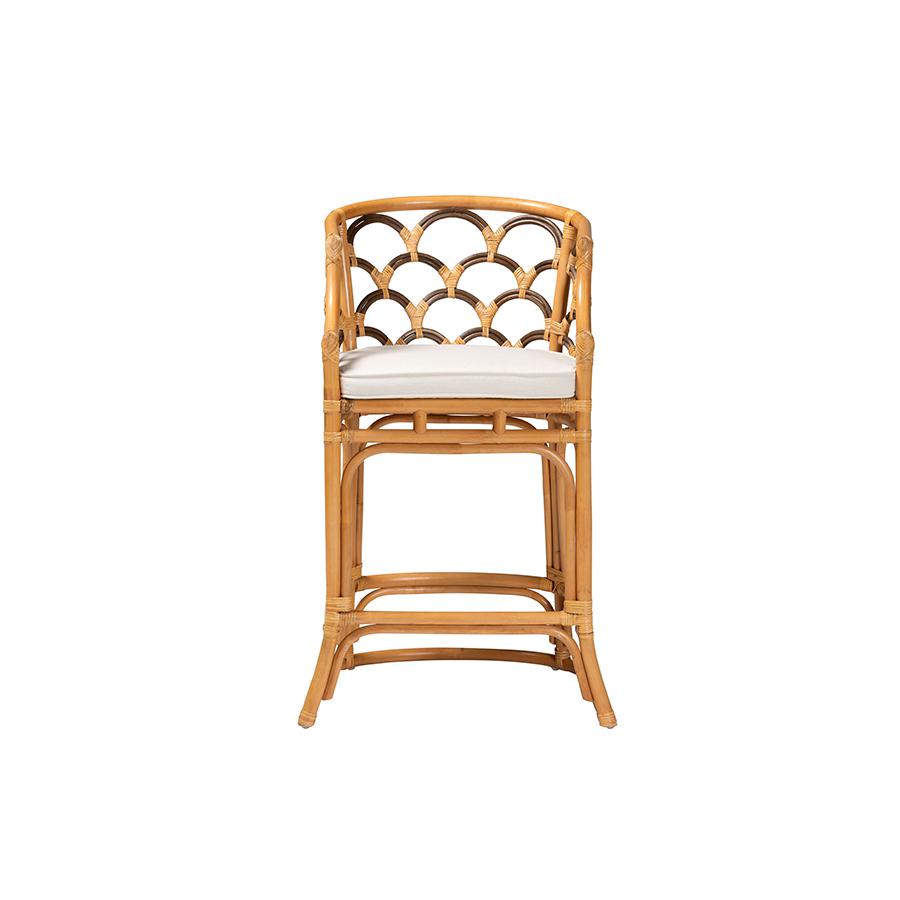 Veneto Modern Bohemian Light Honey and Dark Brown Rattan Bar Stool. Picture 2
