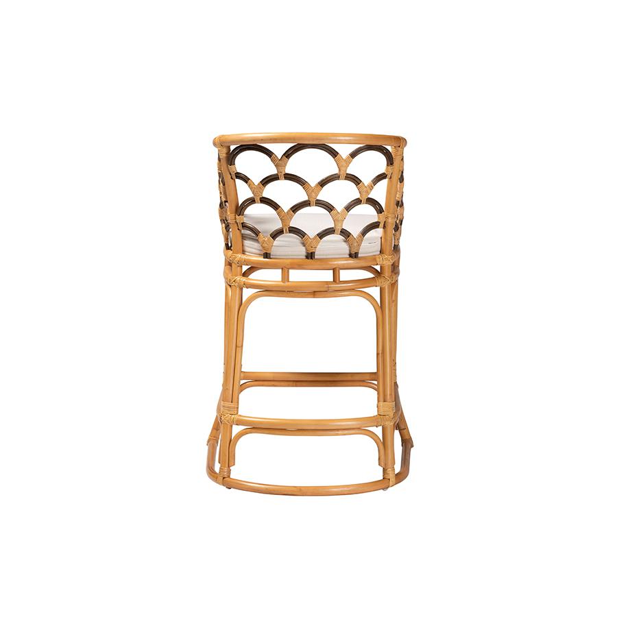 Veneto Modern Bohemian Light Honey and Dark Brown Rattan Bar Stool. Picture 4