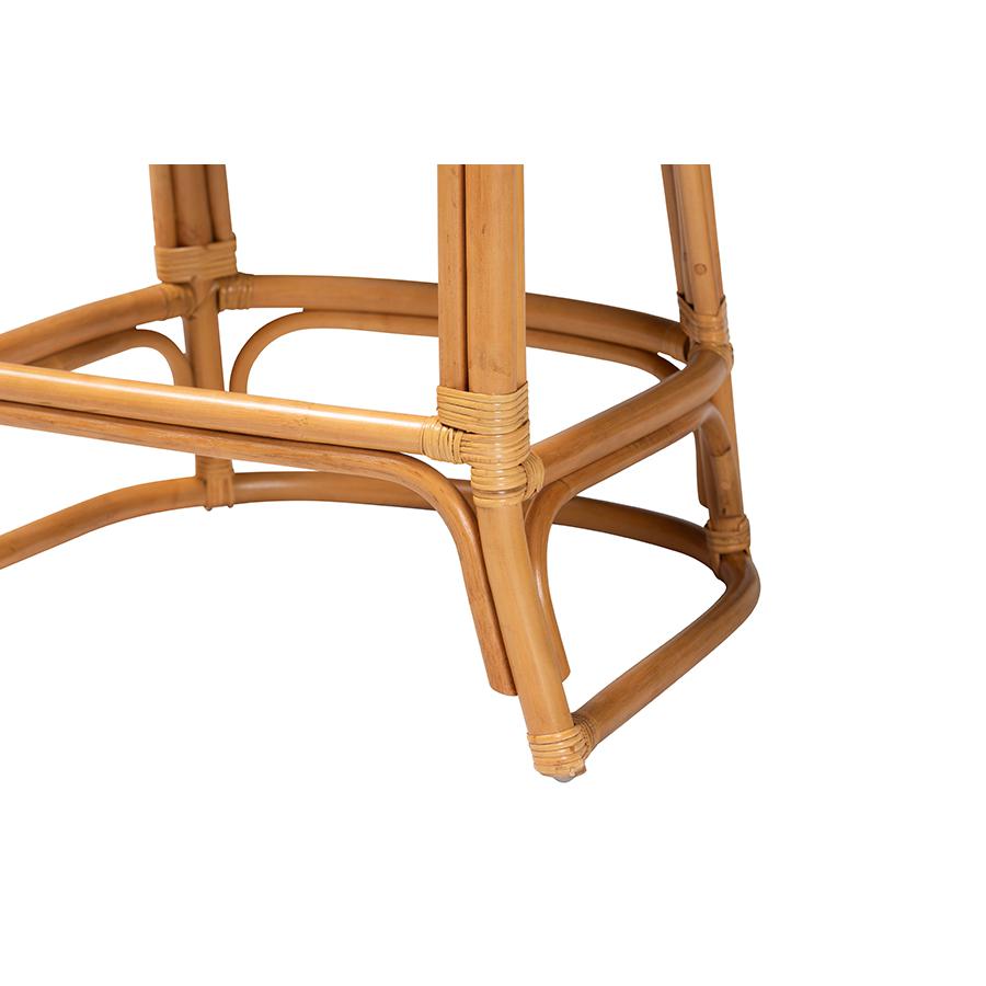Veneto Modern Bohemian Light Honey and Dark Brown Rattan Bar Stool. Picture 6