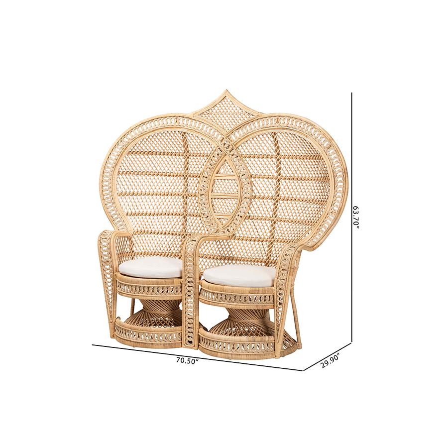 Nerita Modern Bohemian Natural Brown Rattan Two-Seater Peacock Chair. Picture 10