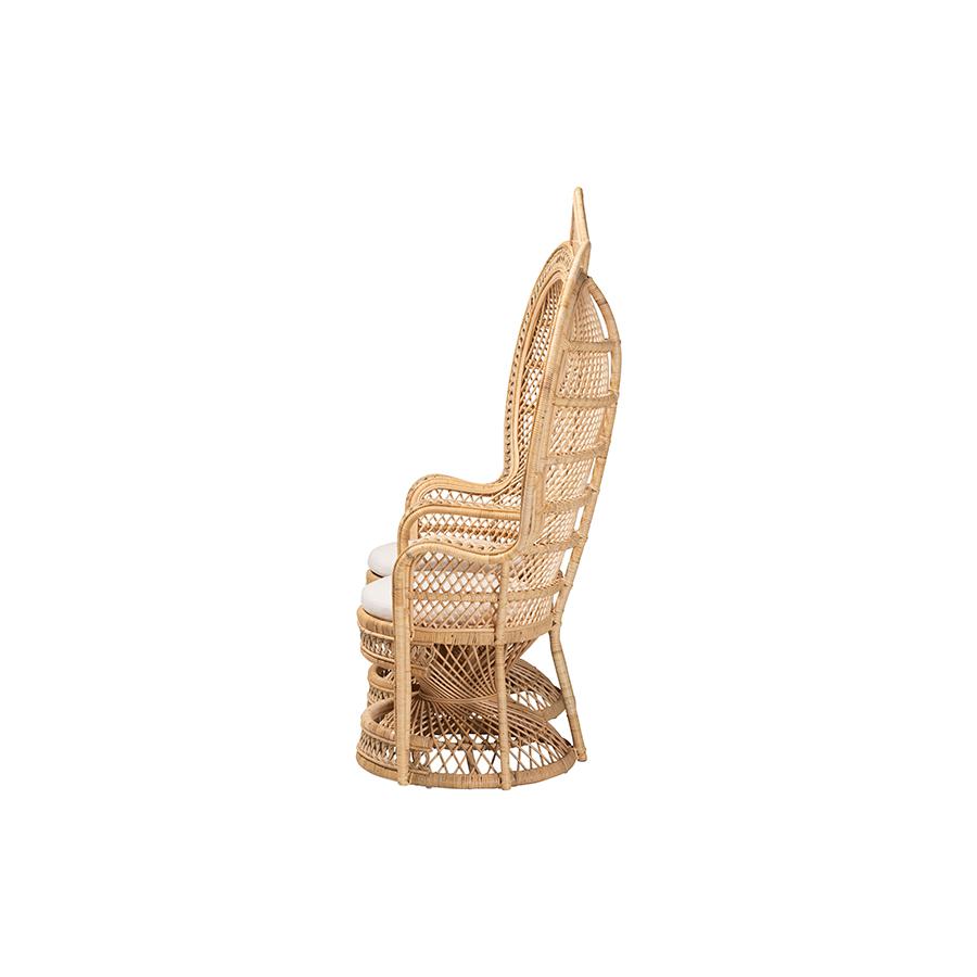 Nerita Modern Bohemian Natural Brown Rattan Two-Seater Peacock Chair. Picture 3