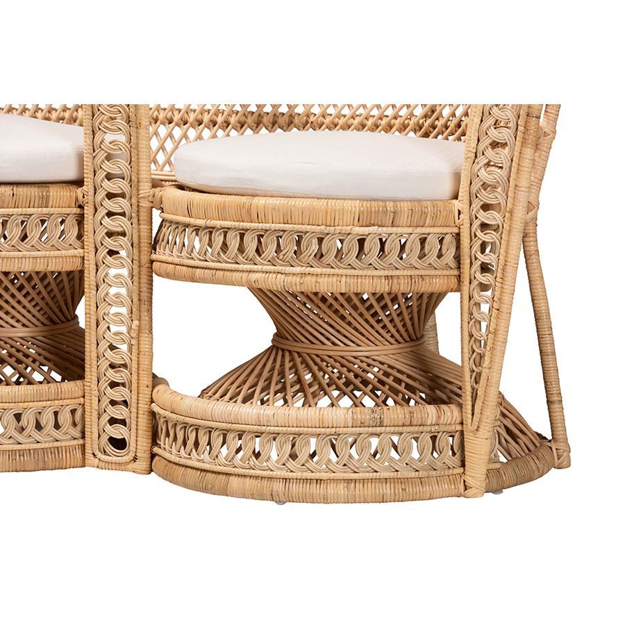 Nerita Modern Bohemian Natural Brown Rattan Two-Seater Peacock Chair. Picture 6