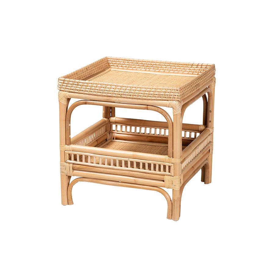 Lombok Modern Bohemian Natural Rattan End Table. Picture 1