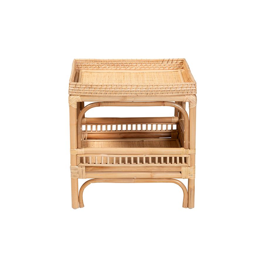 Lombok Modern Bohemian Natural Rattan End Table. Picture 2
