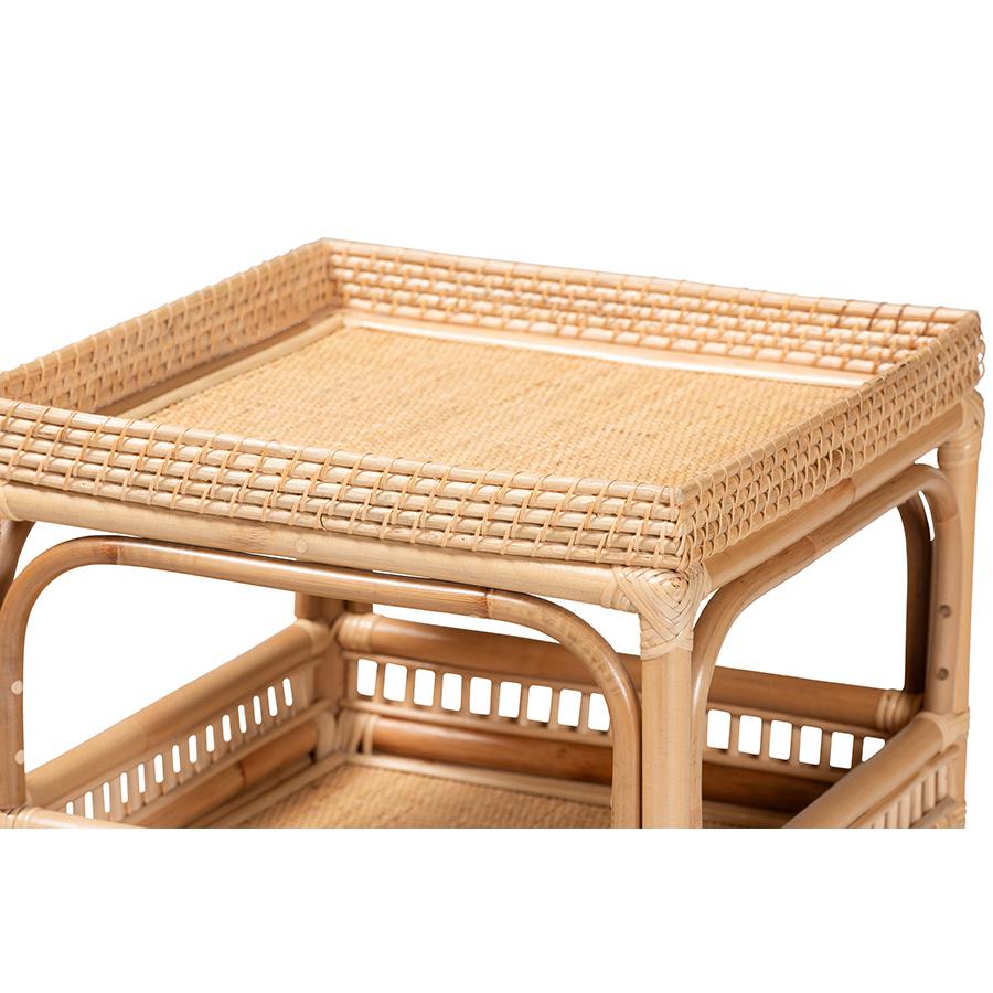 Lombok Modern Bohemian Natural Rattan End Table. Picture 3