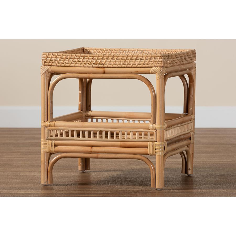 Lombok Modern Bohemian Natural Rattan End Table. Picture 7