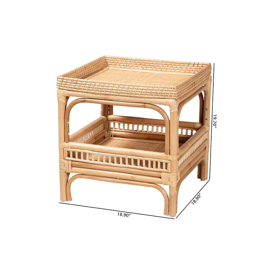 Lombok Modern Bohemian Natural Rattan End Table. Picture 8