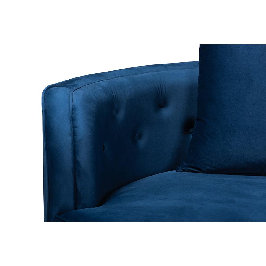 Baxton Studio Deserae Glam and Luxe Navy Blue Velvet and Brushed Gold Metal Sofa. Picture 4