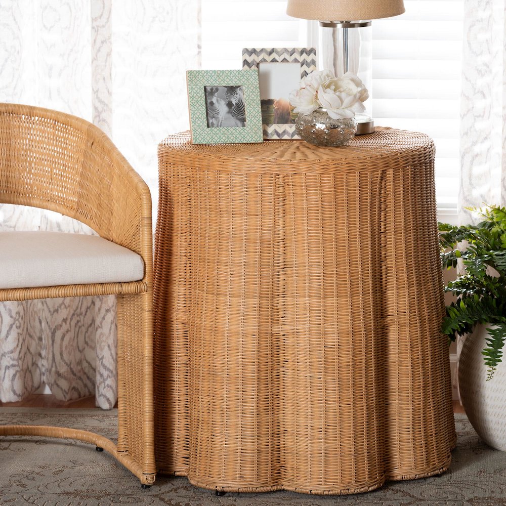 Palm Bohemian Honey Scallop Rattan Console Table. Picture 5